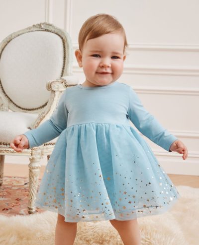 Baby Long Sleeve Tulle Shimmer Dress